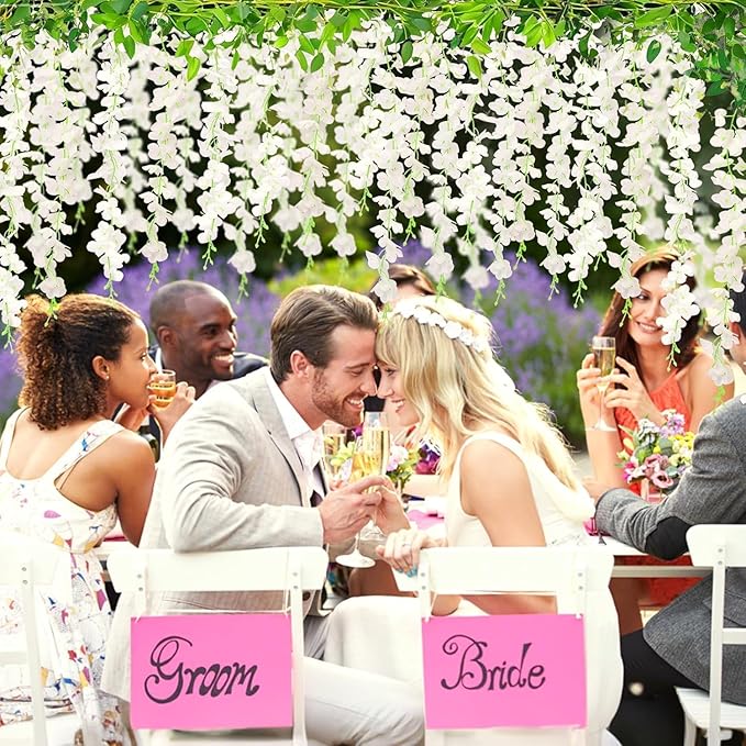 300 Branches Wisteria Hanging Flowers,20Pcs Total 120ft White Wisteria Artificial Flowers Garland Vine Silk Hanging Flowers for Wedding Party Arch Ceremony Garden Home Backdrop Decor