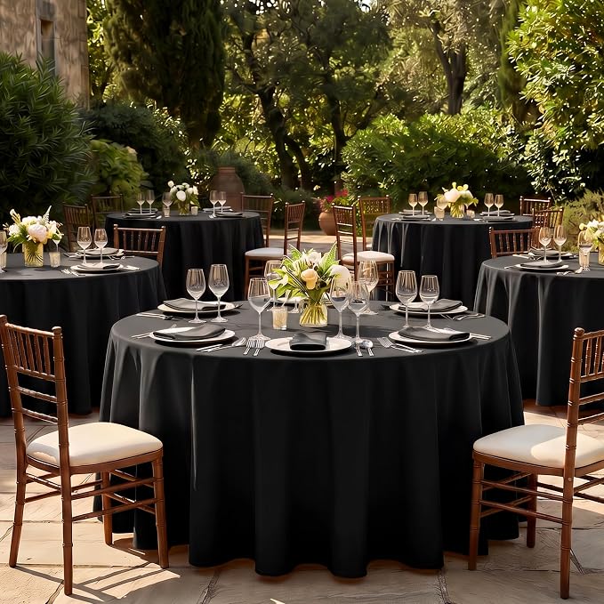 Fitable 6 Pack Black Round Tablecloths - 90 Inches Round - Wrinkle and Stain Resistant Fabric Table Clothes, Washable Polyester Table Covers for Wedding, Party, Banquet, Formal Events