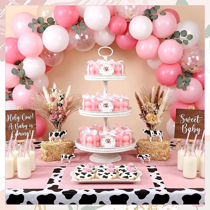 MTLEE 24 Sets Cow Baby Shower Favors Party Candle Small Bubble Candle Baby Shower Favors for Guests Tea Candles Bulk with Stylish Ribbons Cards Gifts(Pink, Cow)
