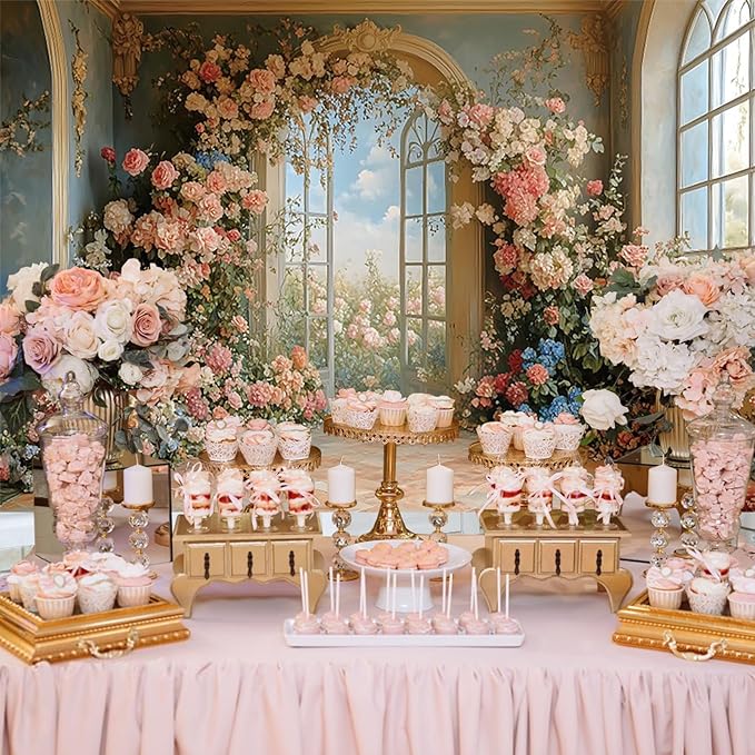 Baocicco 8x6.5ft Flower Wall Backdrop Photography European Style Oil Painting Floral Wedding Background Women Girls Lady Birthday Party Decorations Wedding Bridal Shower Banner Supplies Props Video