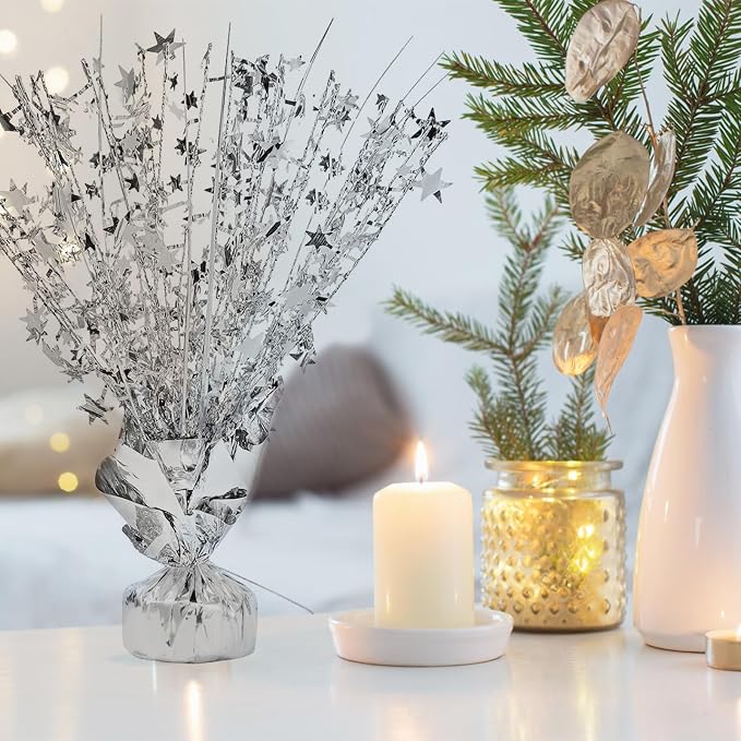 20 Pack Silver Foil Spray Centerpiece Star Table Decoration Metallic Burst Table Centerpieces for Birthday New Year Wedding Anniversary Graduation Party Supply (Silver)