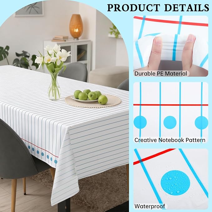 Kochorie 100 Ft x 54 Inch Back to School Notebook Tablecloth Roll Plastic Disposable Table Cover with Slide Cutter Welcome Back to School Waterproof Tablecloth for First Day of Classroom Graduation