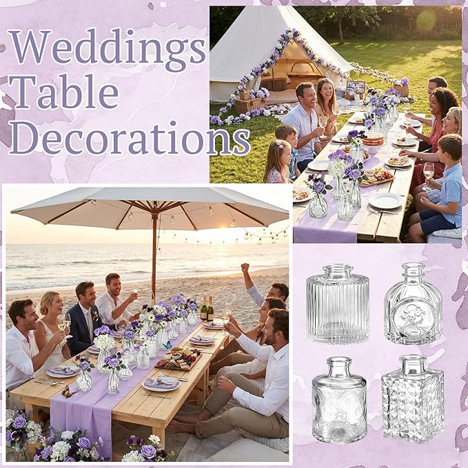 36 Pcs Artificial Flowers Table Centerpiece with Vases Colorful Wildflower Centerpieces Silk Flower Arrangement for Wedding Baby Shower Table Centerpieces Party(Purple Series,Clear)