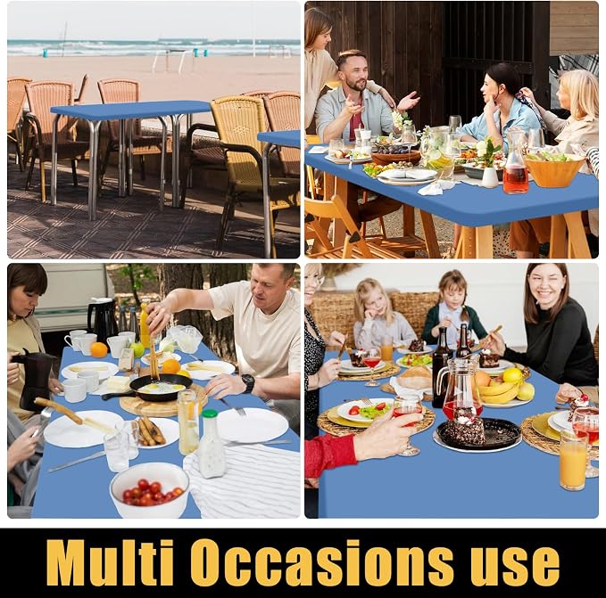 Smiry 4 Pack Rectangle Picnic Table Cloth, Waterproof Elastic Fitted Tablecloths, Washable Polyester Rectangular Patio Table Cover for Camping, Indoor and Outdoor (Stone Blue, 30"x96")