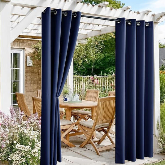 RYB HOME Outdoor Curtains 2 Panels - Waterproof Outside Drapes for Pergola Cabana, Sun & UV Block for Window Treatment Patio Door Cabana Arbor, Dark Blue, Wide 55 x Long 108 inches