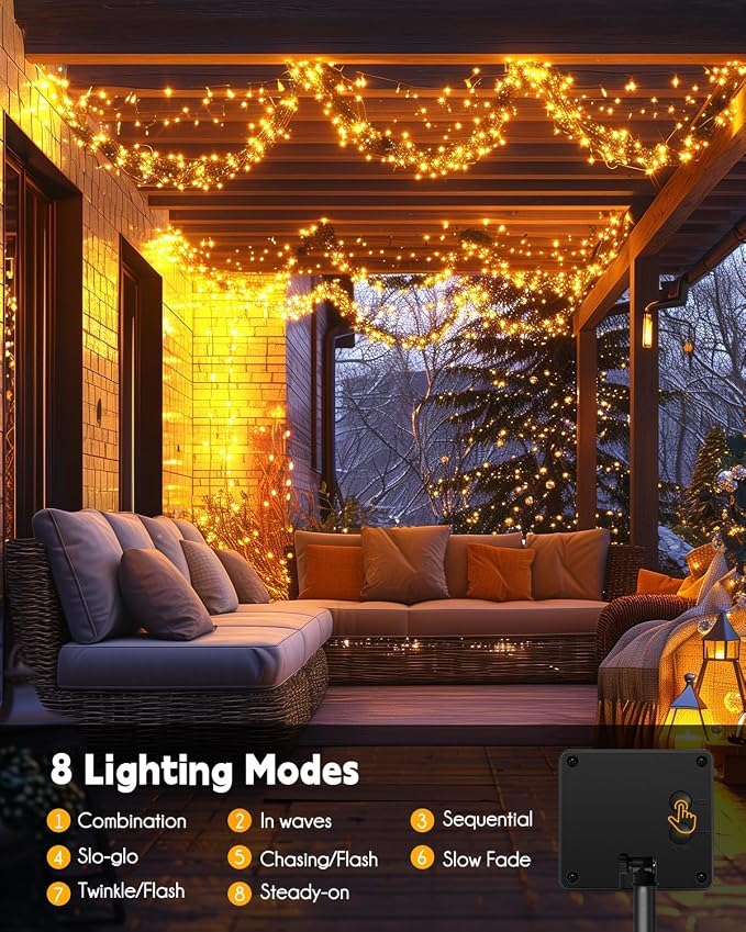 Brightown Solar String Lights for Outside, 2 Packs Total 39.2Ft 480 LED Solar Fairy Lights for Outdoor Waterproof, Firecracker Twinkle Lights with 8 Modes for Patio Party Garden Yard Home, Warm White