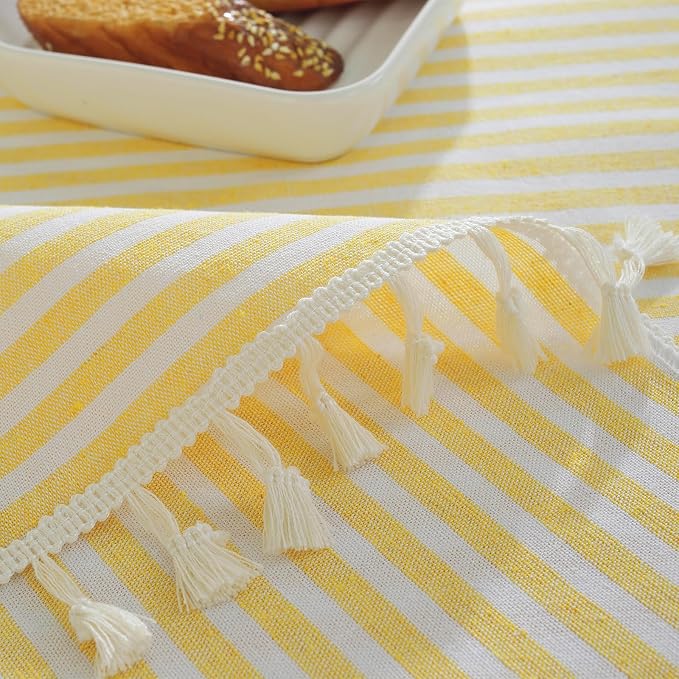 meioro Striped Tablecloth Rectangle Tablecloths Cotton Blend Table Cloth Washable Tabletop Decorative Fabric Table Cover for Kitchen Dinning (Yellow, 55 x 98 Inch)