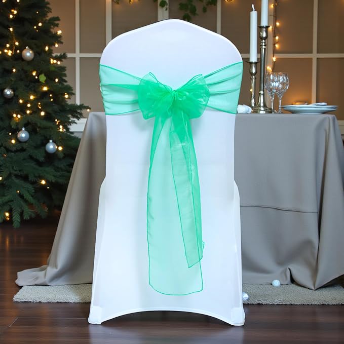MDS® Pack of 100 Organza Chair Sashes for Wedding Decoration, Reusable Sheer Chair Bows for Banquet Chair Cover, Reception, Bridal Shower, Baby Shower, Birthday Party & Special Events - Mint