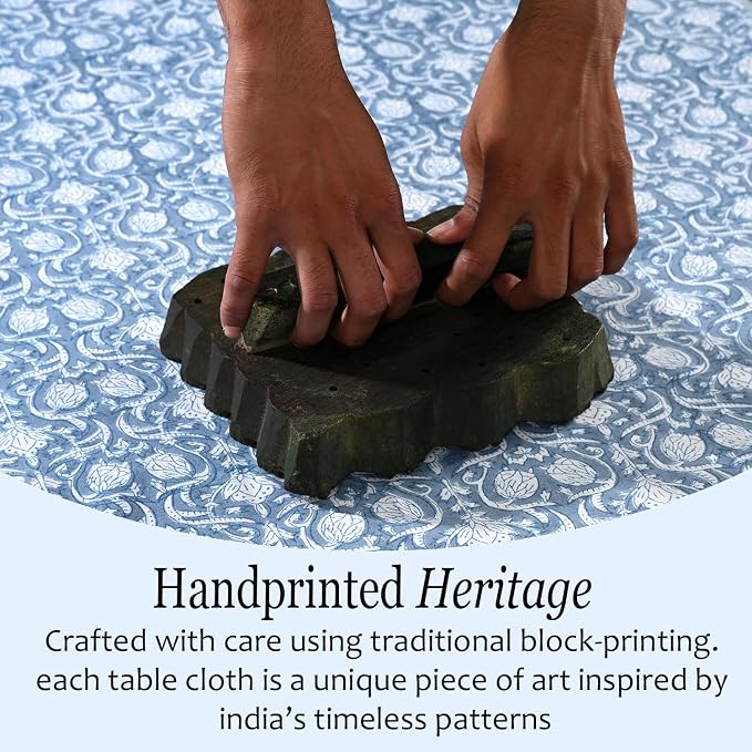 CPC Azure Regal Tablecloth 100% Cotton 72x160 Inch Indian Block Print Rectangle Table Cover, Table Cloth for Gifting in Weddings, Halloween, Fall, Christmas, Thanksgiving