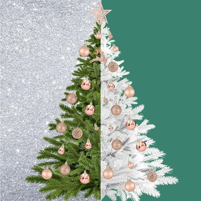 102PCS Assorted Rose Gold Christmas Ornaments,Shatterproof Plastic Christmas Ball Tree Ornaments Set for Tree Decorations