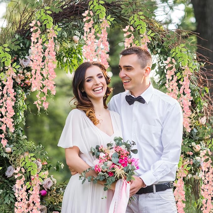 12Pcs Artificial Wisteria Hanging Flowers, 3.6Ft/Pcs Pink Fake Wisteria Garland for Wedding Party Home Garden Indoor Outdoor Decoration