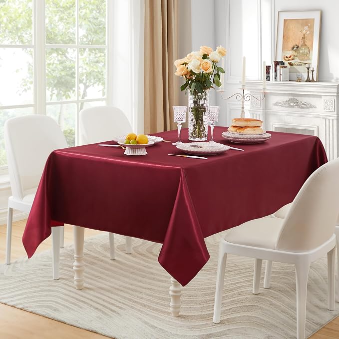 6 Pack Square Tablecloth Stain Resistant Wrinkle Free Silkly Soft Table Cloth, Satin Dining Table Cloths for Dining Room, Indoor and Outdoor Use, 52 x 52 Inches, Burgundy