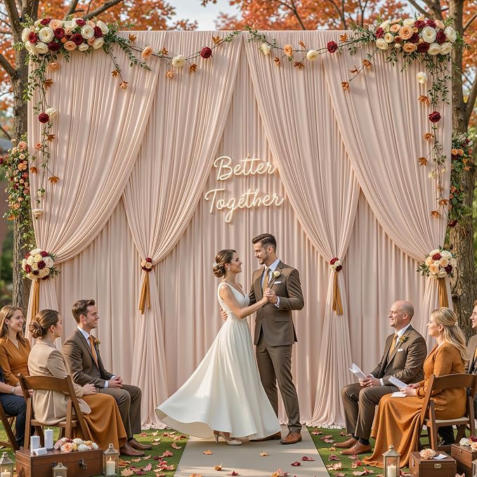 10ftx12ft Wrinkle Free Nude Backdrop Curtain, 8 Panels 12FT Long Wedding Photo Backdrop Drapes, Silky Polyester Back Drop Cloth for Birthday Photography Background Party Backdrop Draping
