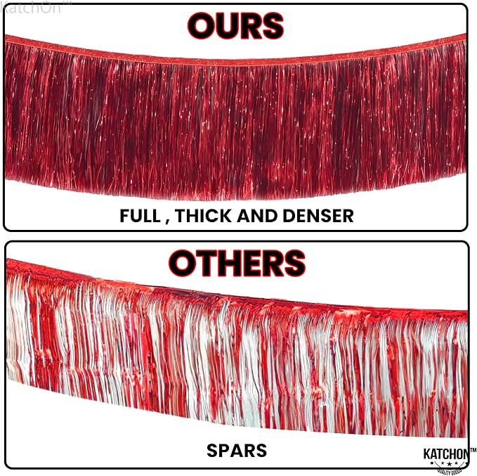 KatchOn, XtraLarge Red Fringe Banner - Pack of 2 | Ceiling Tinsel for Red Streamers Party Decorations | Streamers for Cherry Party Decorations, Bridal Shower Decor, Halloween, Christmas Decorations