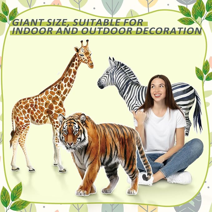 Amyhill 3 Pcs Jungle Safari Animal Cardboard Cutout Standup Life Size Safari Birthday Party Decorations Tiger Giraffe Zebra Cardboard Cutouts for Baby Shower Birthday Party Photo Backdrop Favors