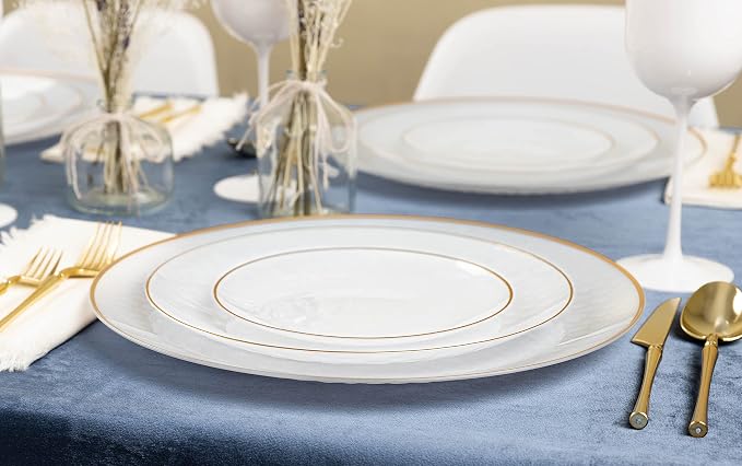 PLASTICPRO 128 Piece Combo Plates Set includes 64-7'' inch Plates & 64-10'' inch Plates White transparent Hammered Plastic PartyPlates Premium heavyweight Elegant, Disposable, Tableware, Dishes,