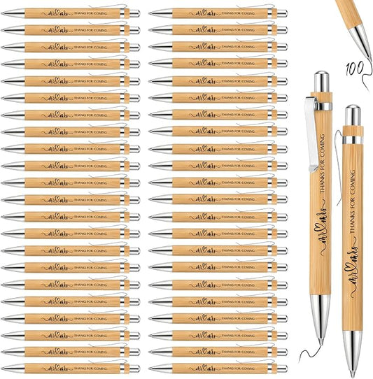 Fumete 100 Pieces Bamboo Wedding Pens Bulk Ballpoint Black Ink Bridal Shower Pens for Wedding Bridal Shower Guest Book Game Gifts Proposal Bachelor Party Favors
