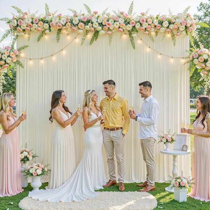 10ft x 10ft Beige Backdrop Curtain for Baby Shower Wrinkle Free Backdrop Drapes Panels for Parties Wedding Bridal Shower Birthday Photo Photography Polyester Fabric Background Decoration
