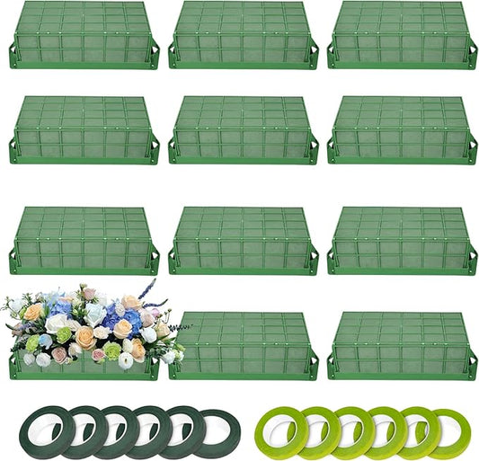 12PCS Floral Foam Cage, Flower Cage Holder, Dry and Wet Rectangle Flower Arrangement, Hangable Green Blocks Floral Foam Cages for Artificial Flesh Flower Wedding Holiday, Home, Garden Party Decoration