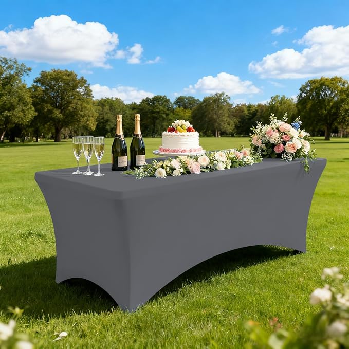 Moosfor Spandex Elastic Fitted 6FT Rectangle Tablecloth 6 Pack, Stretch Washable Reusable Table Cover for Outdoor Picnic, Dining, Wedding, Banquet & Party Events (Dark Grey, 72Lx30Wx30H Inch)