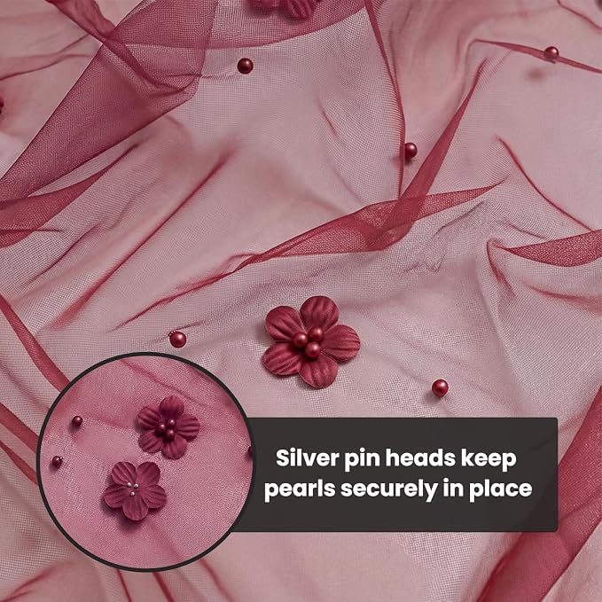 Artoid Mode Burgundy Flower Pearl Burgundy Gauze Table Runner 10FT, Seasonal Sheer Dining Holiday Wedding Birthday Baby Shower Table Decor for Home Party