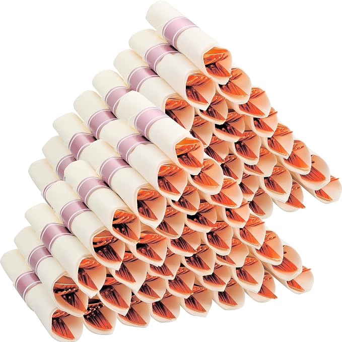 100 Pack Pre Rolled Rose Gold Plastic Silverware Set with Napkins,Disposable Wrapped Heavy Duty Cutlery Set for Wedding Birthday Party-100 Forks,Knives,Spoons,Utensils Set,Plasticware Bulk