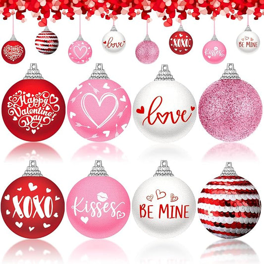 Outus 16 Pcs Valentine's Day Tree Ornaments Ball Vintage Happy Valentine's Day Decorations for Tree Red and Pink Love Kisses Xoxo Pattern Hanging Ornaments Home Farmhouse Holiday Fireplace Party Decor