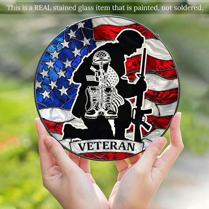 Army Veteran Stained Glass Suncatcher 6x6'', Veteran Day Gift, Army Retirement Gifts for Men, Military Retirement Gifts for Men, Keepsake Decor