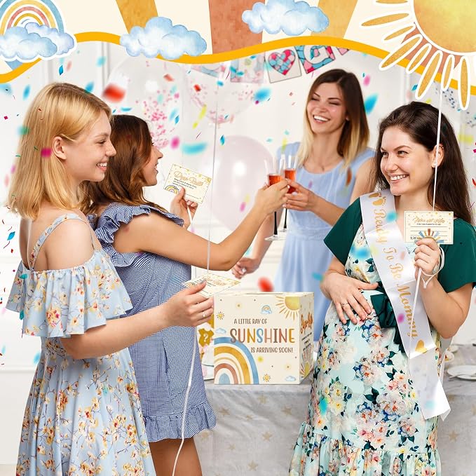Teling 51 Pieces Diaper Raffle Tickets with Card Box Baby Shower Decorations Baby Shower Holder Box for Girl Boy Diaper Raffle Party(Here Comes the Son)