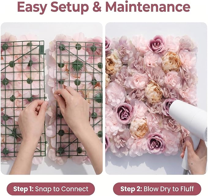3D Flower Wall Backdrop 6 Pack, 24x16 Inch Coffee & Pink Artificial Rose Panels for Wedding, Party, Photo Studio, Home & Fence Decor