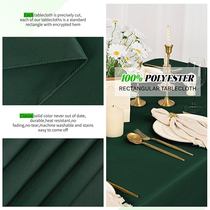 Pesonlook 12 Pack Hunter Green Tablecloth-60 x 126 Inch Rectangle Table Cloth for 8 Feet Rectangle Tables,Washable Fabric Table Cover for Wedding/Buffet Party/Events