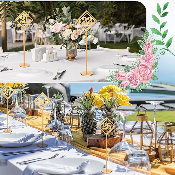 Elegant Lineshading 30-Piece Wooden Table Numbers - Rustic Gold Wedding Seat Numbers with Holders for Reception, Party & Event