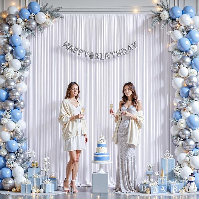 4 Panels White Backdrop Curtains - Wrinkle Free Fabric Backdrop Curtain for Photoshoot,10ft Wedding Party Photo Backdrop Drapes for Birthday Baby Shower Photography Stage Background Decorations