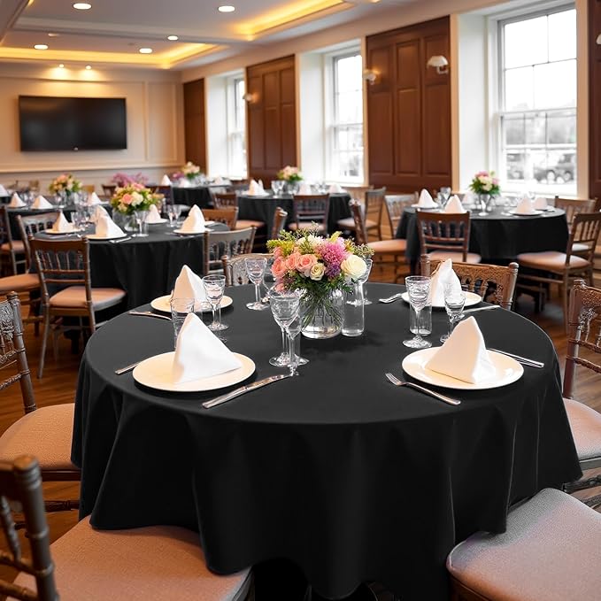 sancua 70 Inch Round Tablecloths Black, 6 Pack - Circle Fabric Cloth Table Cloths for Wedding Party Reception Banquet Birthday, Washable Polyester Table Cover (Fit 20-58 Inch Tables)