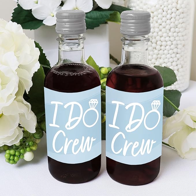 Big Dot of Happiness Dusty Blue Elegantly Simple - Mini Wine and Champagne Bottle Label Stickers - Wedding or Bridal Shower Guest Party Favor Gift for Women and Men - Set of 16