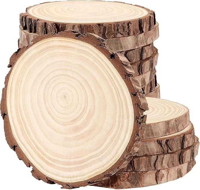 FUNSUEI 16 PCS 6-7 Inches Unfinished Natural Wood Slices, Natural Wood Coasters with Bark, Wooden Circles for DIY Arts and Crafts, Christmas Ornaments, Rustic Wedding Christmas Ornaments
