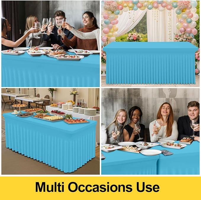 Smiry Spandex Tablecloth, Elastic Fitted Stretch Tablecloth for 8FT Rectangle Tables, Waterproof Washable Table Cover Skirt for Outdoor, Wedding, Banquet & Parties (Blue Mist, 96Lx30Wx30H Inch)