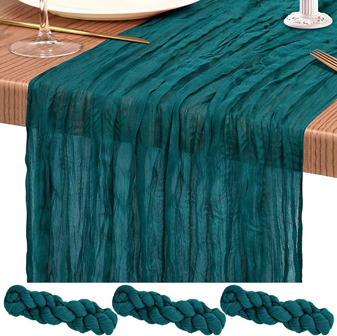 3 Pack Cheesecloth Table Runner 10FT Teal Table Runner Boho Gauze Cheese Cloth Table Runners Long Rustic Sheer Table Decorations for Wedding Party Baby Bridal Shower Birthday Holiday Home