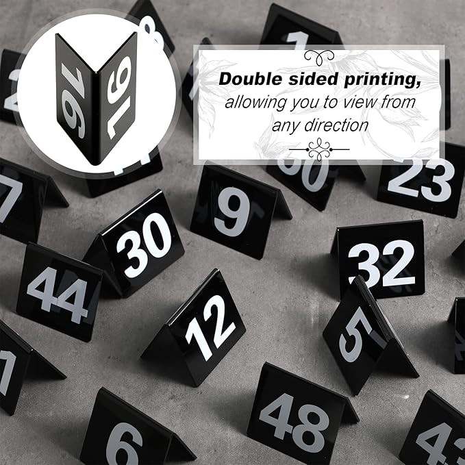 Tuanse 100 Pcs Acrylic Table Numbers 1-100 Double Sided Minimalist Restaurant Wedding Table Tent Cards for Party Event Banquets Wedding Reception, 2.5 x 2 x 1.6 Inch(White Number)