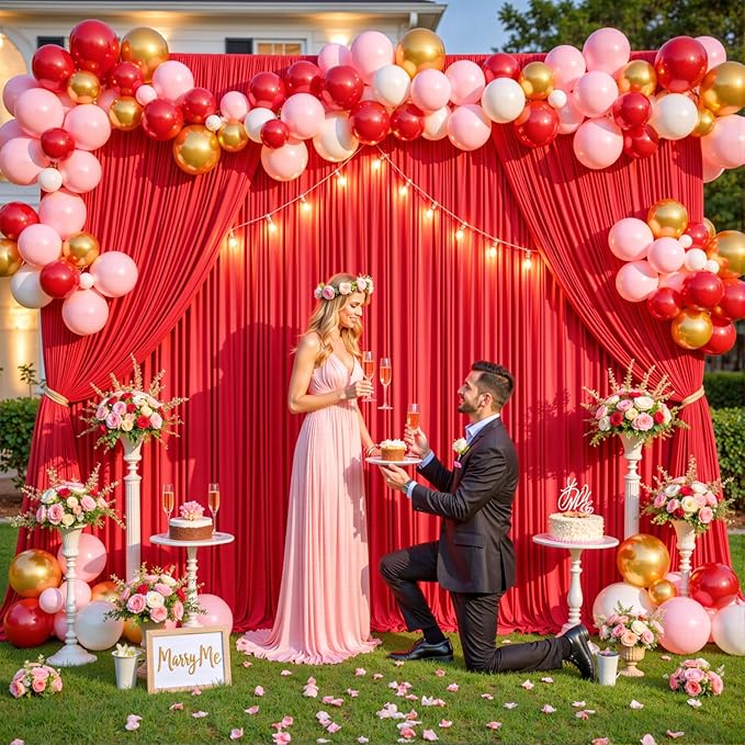 Red Backdrop Curtain for Parties Wedding Wrinkle Free Red Photo Curtains Backdrop Drapes Fabric Decoration for Birthday Party Baby Shower Christmas 5ft x 8ft,2 Panels
