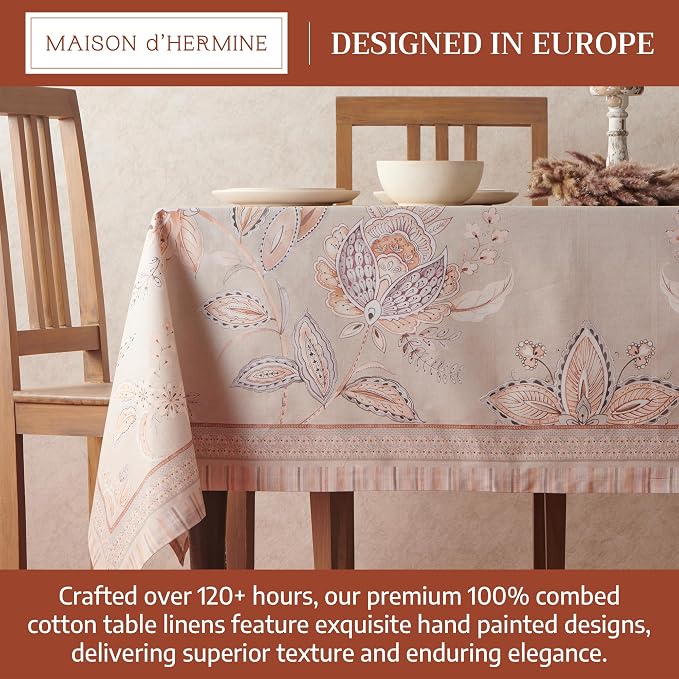 Maison d' Hermine Premium Table Cloth Rectangle Table 100% Combed Cotton 140 x 70 Inches Tablecloth Reusable Decorative for Dining Room, Farmhouse, Home, Party, Festive & Wedding - Society Florals