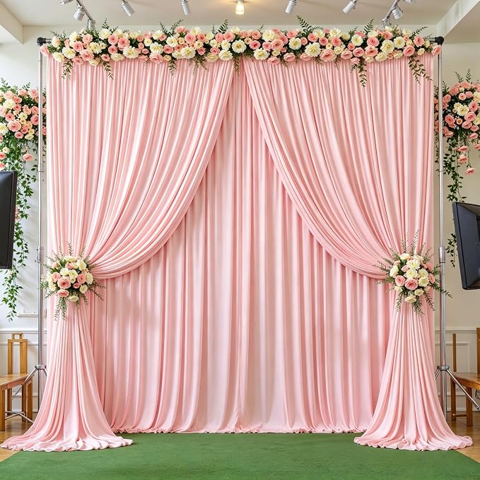 Blush Pink Backdrop Curtains-Wrinkle-Free Polyester Photography Drapes Party Curtain Background for Baby Shower Wedding Decorations- 8 X10FT