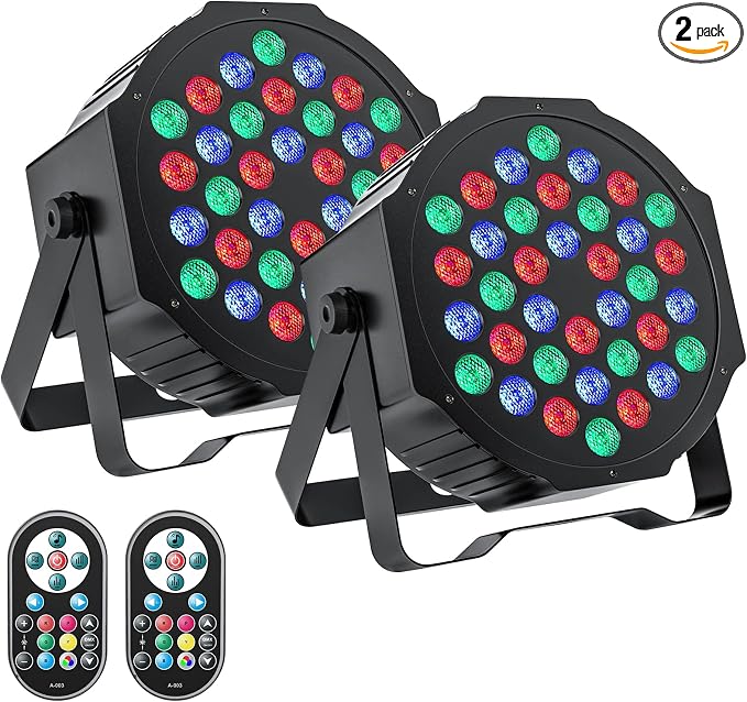 U`King LED Par Lights DJ Stage Light Corded RGB 36 LED with Sound Activated Control DJ Uplighting for Wedding Party Club Christmas Stage Lighting (2 Packs)