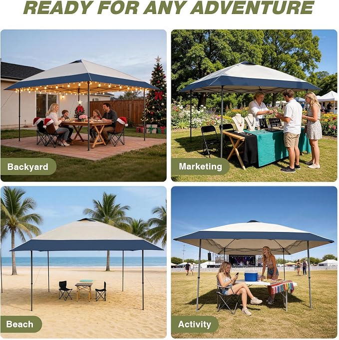 HYPER VENTURE 13x13ft Pop Up Canopy Tent with One Push Setup, Portable Outdoor Event Shelter with Rolling Carry Bag for Camping, Beach, Market, Patio (Navy)