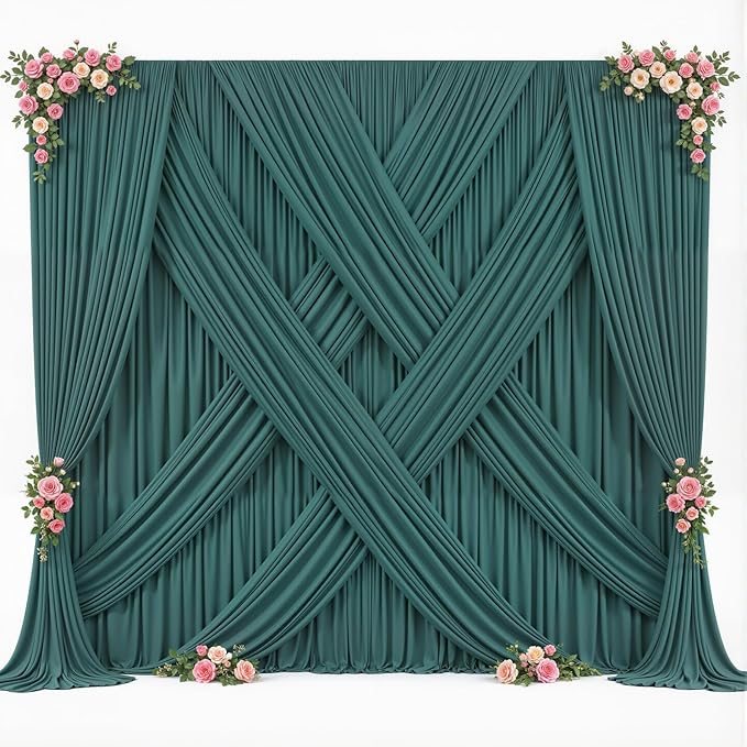 20ft x 10ft Hunter Green Backdrop Curtain for Parties Dark Green Wrinkle Free Backdrop Drapes Panels for Baby Shower Birthday Party Photo Photography Polyester Fabric Background Decoration
