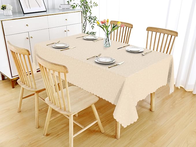 Smiry Rectangle Table Cloth, Waterproof Heavy Duty Vinyl Tablecloths, Wipeable Washable Table Cover for Kitchen and Dining Room (Cream, 60" X 102")