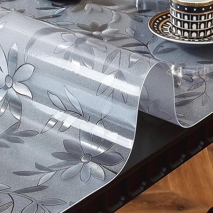 OstepDecor Floral Table Protector 40 x 66 Inch, 1.5mm Thick Plastic Table Cover, Waterproof Dining Tabletop Protector Rectangle Vinyl Tablecloth PVC Desk Pad Mat for Kitchen, Wooden Table