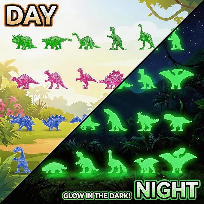 24 Glow in The Dark Dinosaur Eggs, Dig Kit Toys for Kids, Dinosaur Eggs Excavation Kit with Magnifier, Easter Basket Stuffers, STEM Party Favor Gifts for Boys Girls Age 3 4 5 6 7 8 9 10 + Years Old