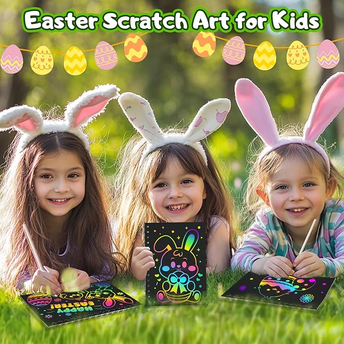 Party Favors for Kids: 24 Pack Easter Rainbow Scratch Art Notebook Classroom School Supplies Bulk for Girls Boys Goodie Bags Stuffers, Return Gifts for Birthday Party Gift Kid Crafts