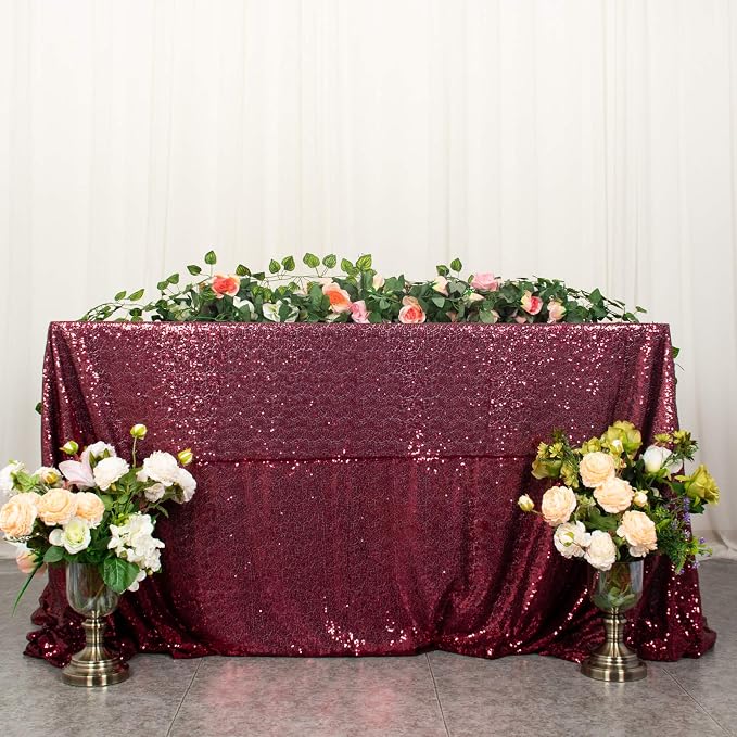 ShiDianYi Burgundy 60x102-Inch Sequin Rectangular Tablecloth Bridal Dress Table Cloth Wine Glitter Tablecloths 60x102 Rectangle Table Cover Sequin Overlay for Wedding Party Birthday Decor